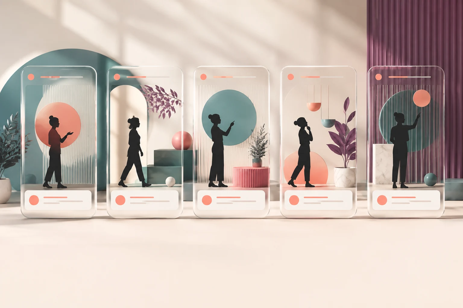 A recurring presenter silhouette across coordinated vertical episodes with a shared visual system.