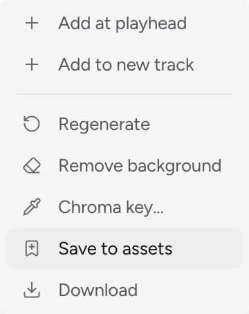 Clip menu with Save to assets selected