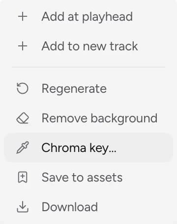 Clip menu with Chroma key selected